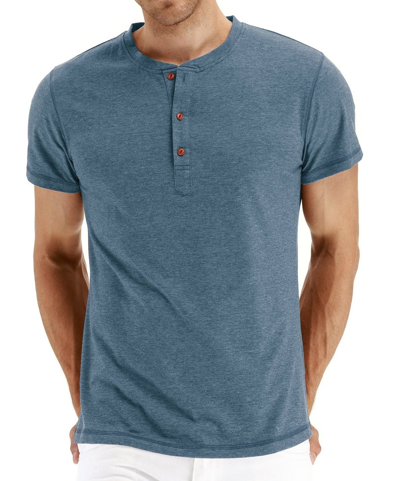 NITAGUT Mens Fashion Casual Front Placket Basic Short Sleeve Henley T-Shirts (M, 02 Vg-Blue) - Image 1